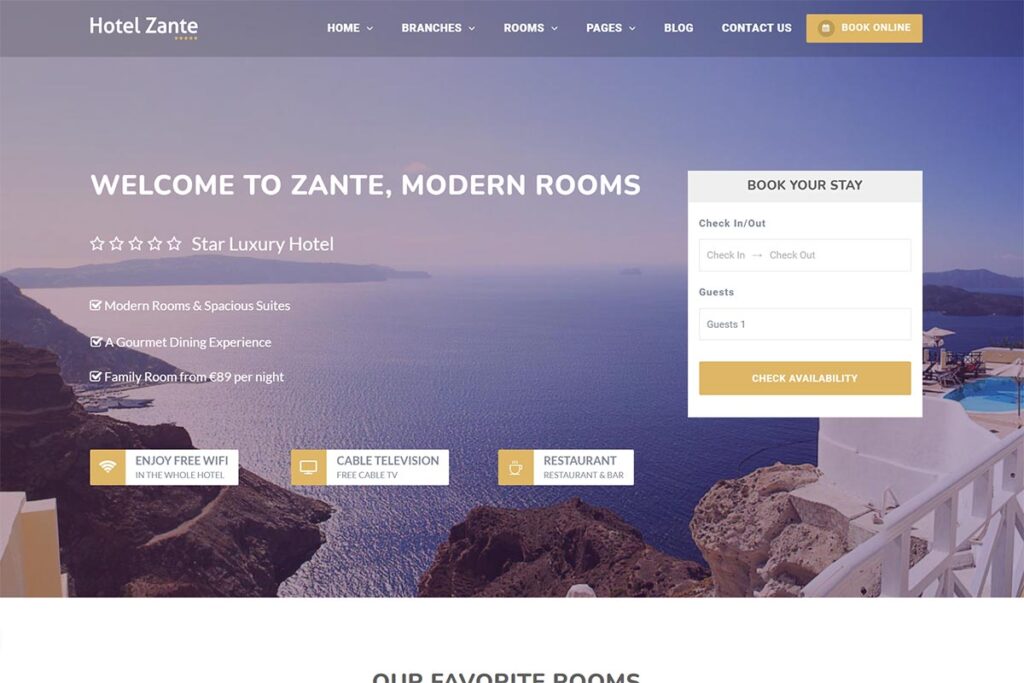 Hotel Zante theme wordpress khách sạn