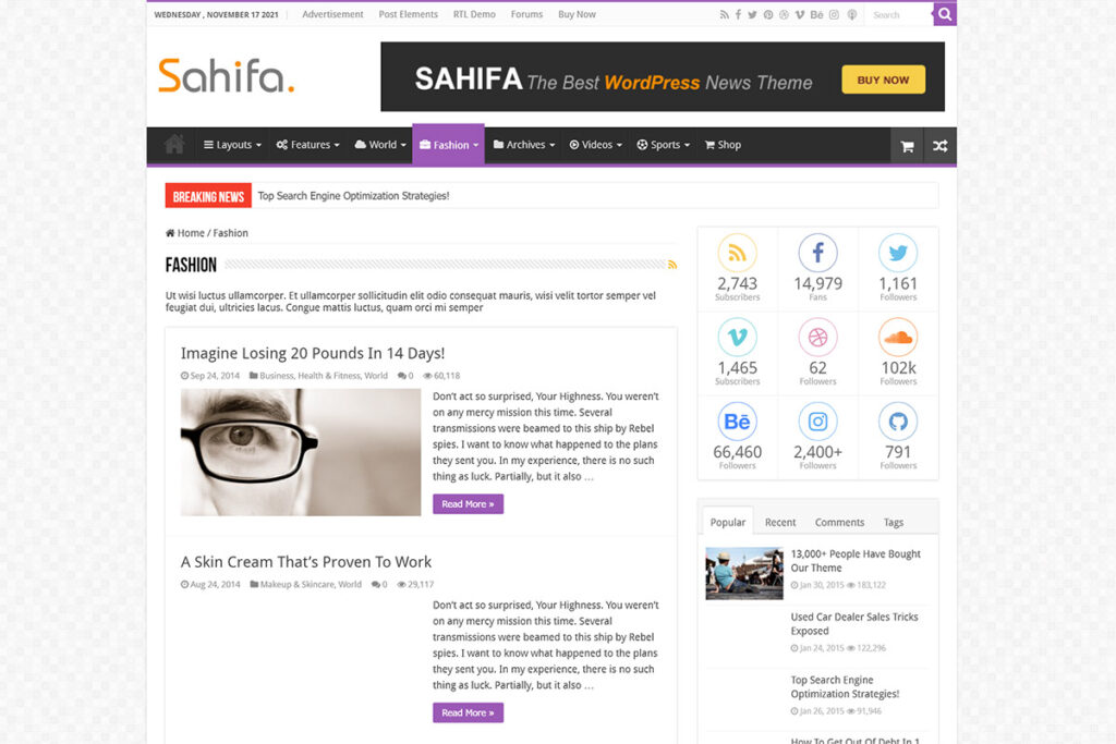 Sahifa theme WordPress blog